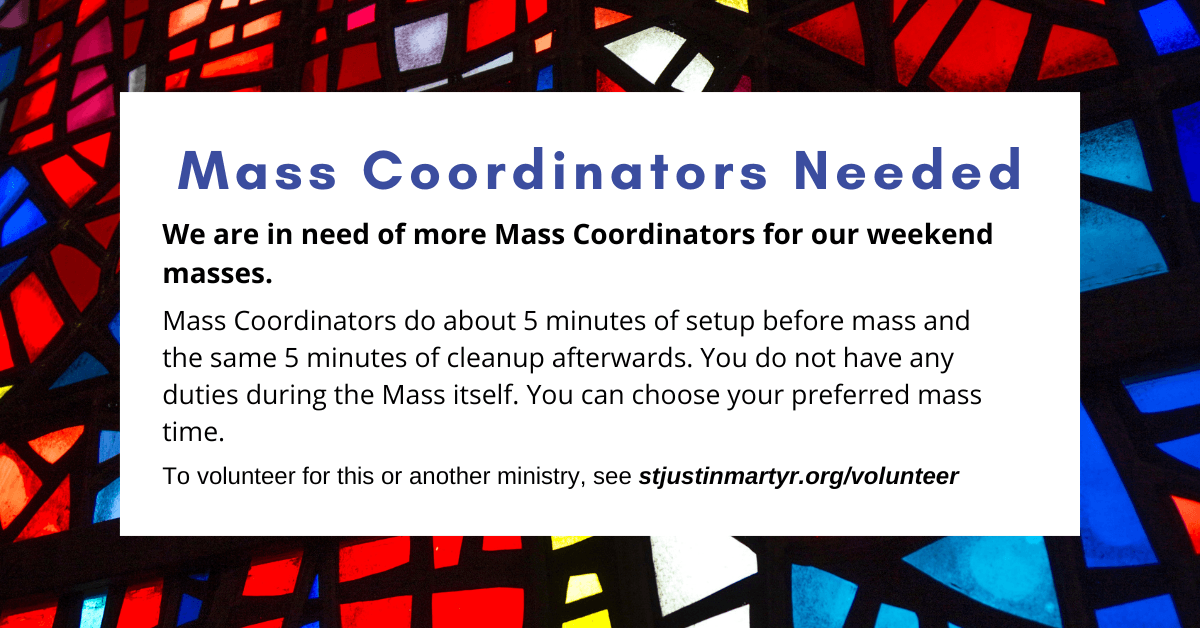 Mass Coordinators Needed