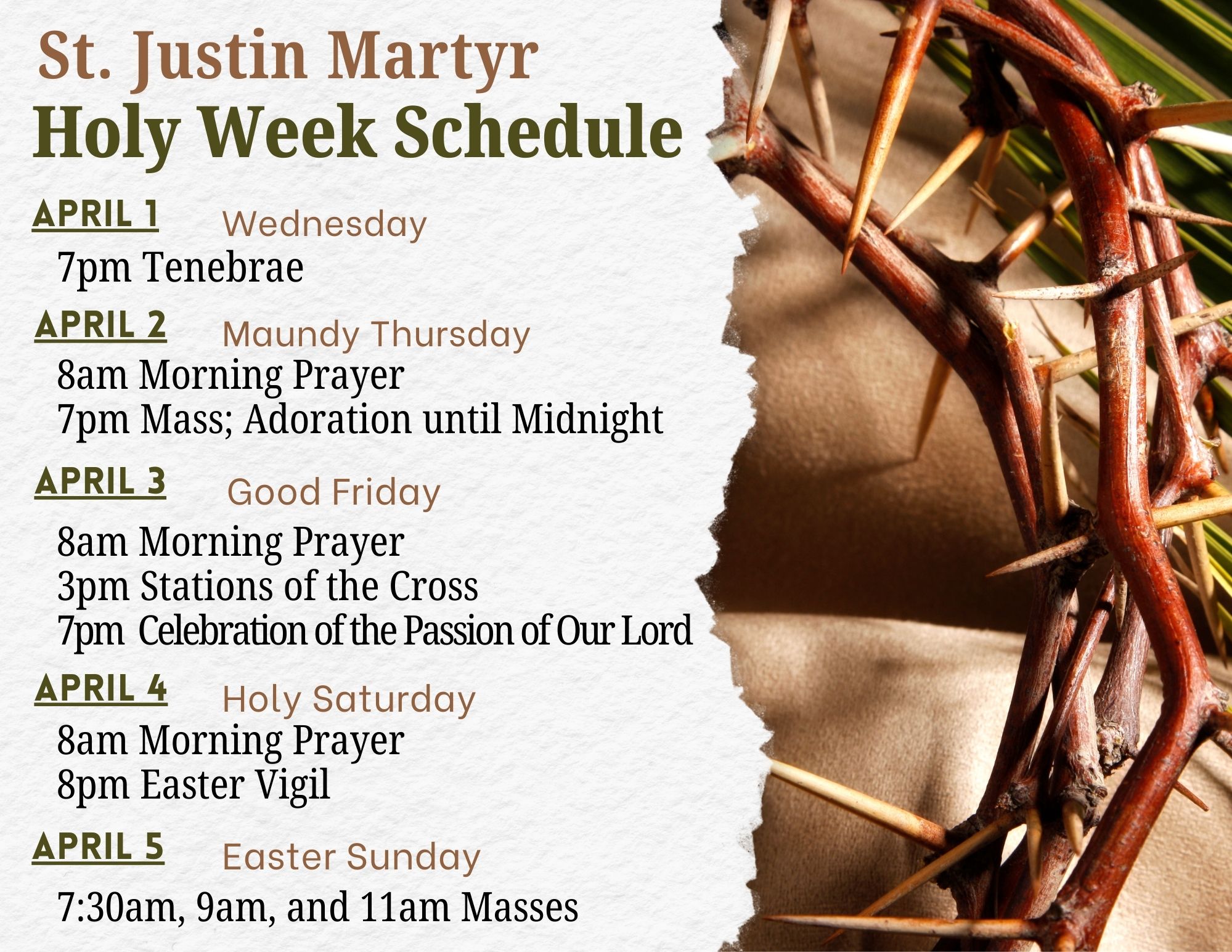 Holy Week Schedule At St. Justin Martyr